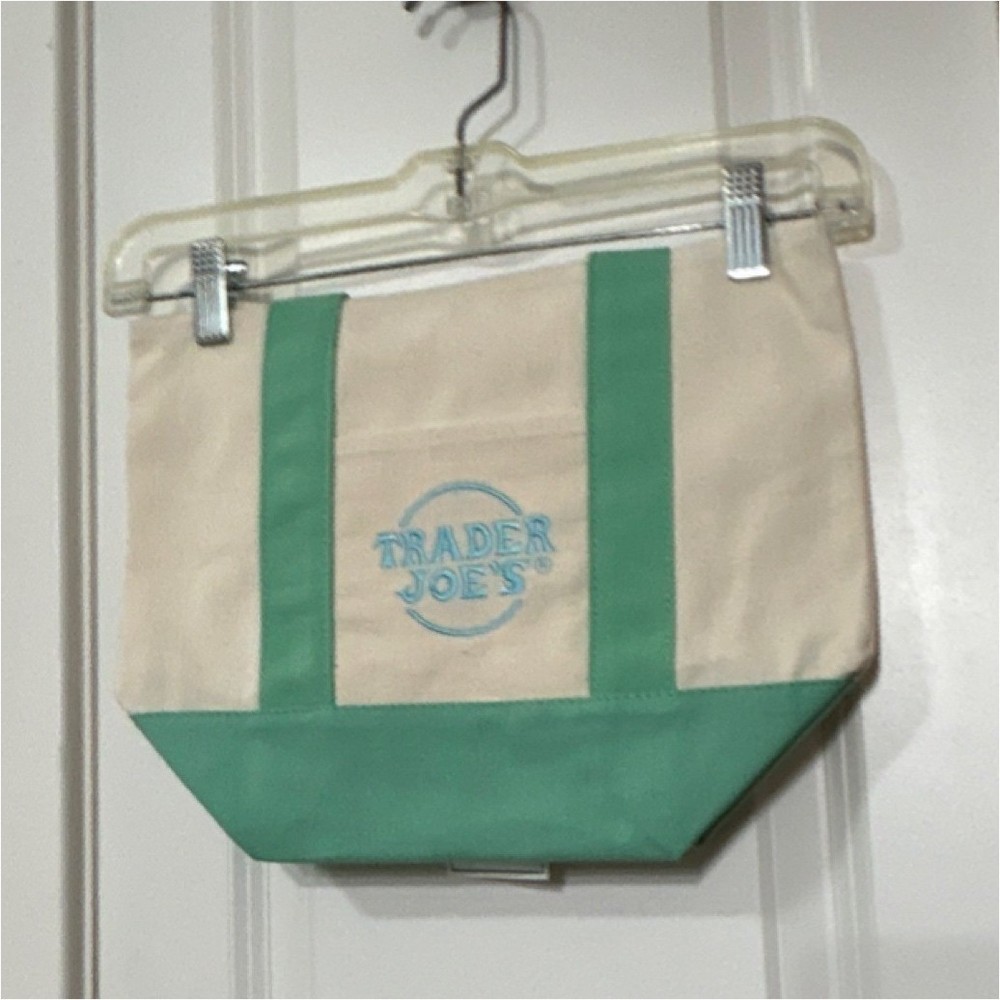 Trader Joe’s Mini Pastel Canvas Foldable Tote Bag Cotton Polyester Beige Green