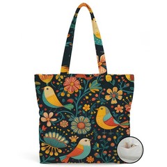 Aesthetic Bird Flower Canvas Tote for Women – Reusable, Gift, Daily Shoulder Bag