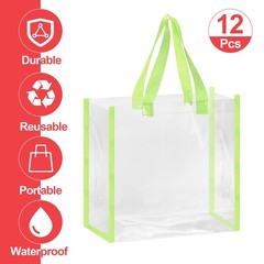 12 Pack Clear Tote Bags Bulk Stadium Approved 12″ x 6″ x 12″ , Light Green