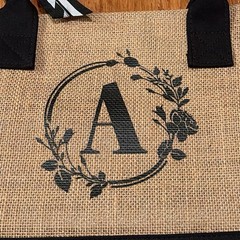 Floral Monogram ‘A’ Foldable Burlap Canvas Tote Bag Brown Black