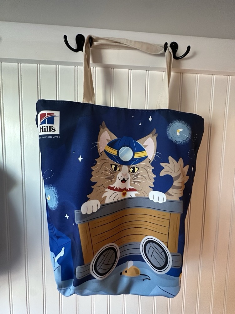 Hill’s Reusable Tote Bag w/ Shoulder Strap & Outer Pocket, Animal Print Blue
