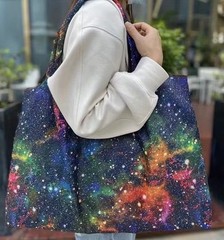 Large Capacity Foldable Waterproof Tote. Galaxy Pattern 16 x 23 in