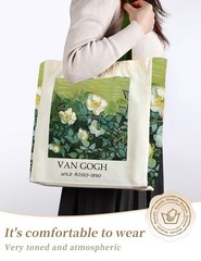 Aesthetic Canvas Tote Bag for Women, Cute Reusable Vintage Rose Sturdy Oil Pa…