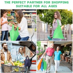 Sanwuta 50 Pack Durable Colorful Folding Reusable Grocery Bags Handles Bulk R…