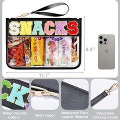 HIGH FIT Snack Bags Pouch Travel Makeup Bag Chenille Letter Patch Snack-Black
