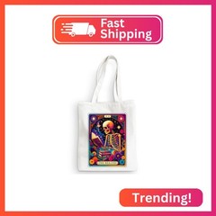 Funny Reader Skeleton Tarot Card Canvas Tote Bag Book Lovers Gifts Skull Gothic