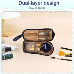 lllyan Travel Makeup Bag Double Layer Cosmetic Pouch with Brush Black