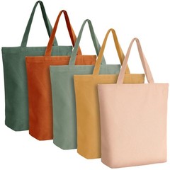 Reginary 5 Pcs Reusable Canvas Grocery Shopping Tote Bag with Zipper Bulk Wed…