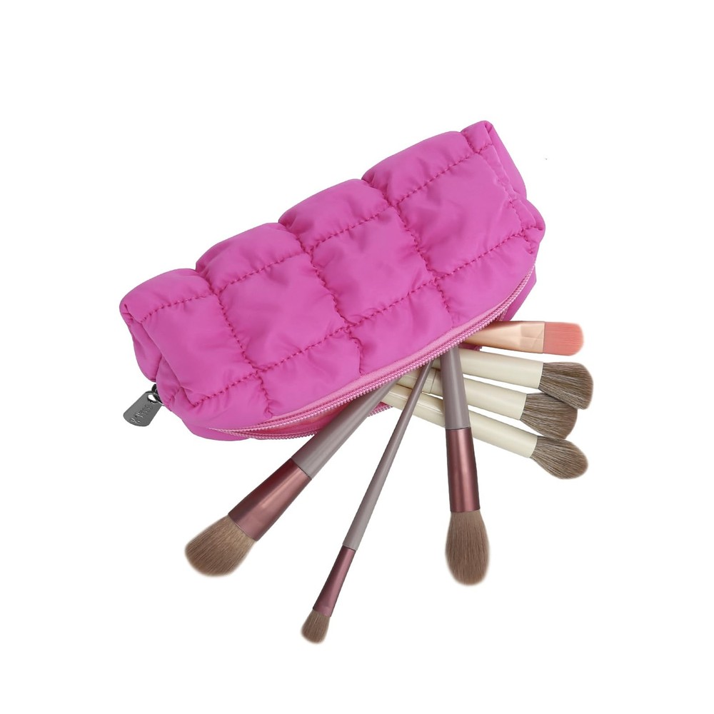 E-Tree Makeup Brush Bag Small Make up Pouch for Purse Quilted Cotton Hot Pink