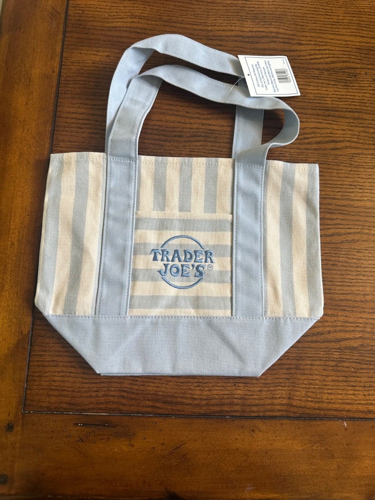 Trader Joe’s Mini Blue Pastel Stripe Canvas Tote Bag Limited Edition