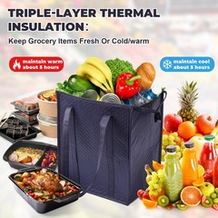3 Pcs XL-large Cooler Insulated Reusable Grocery Bags with Zippered Top & Han…