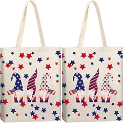 2 Pieces 4th of July Tote Bags Patriotic American Flag Reusable Canvas Tote