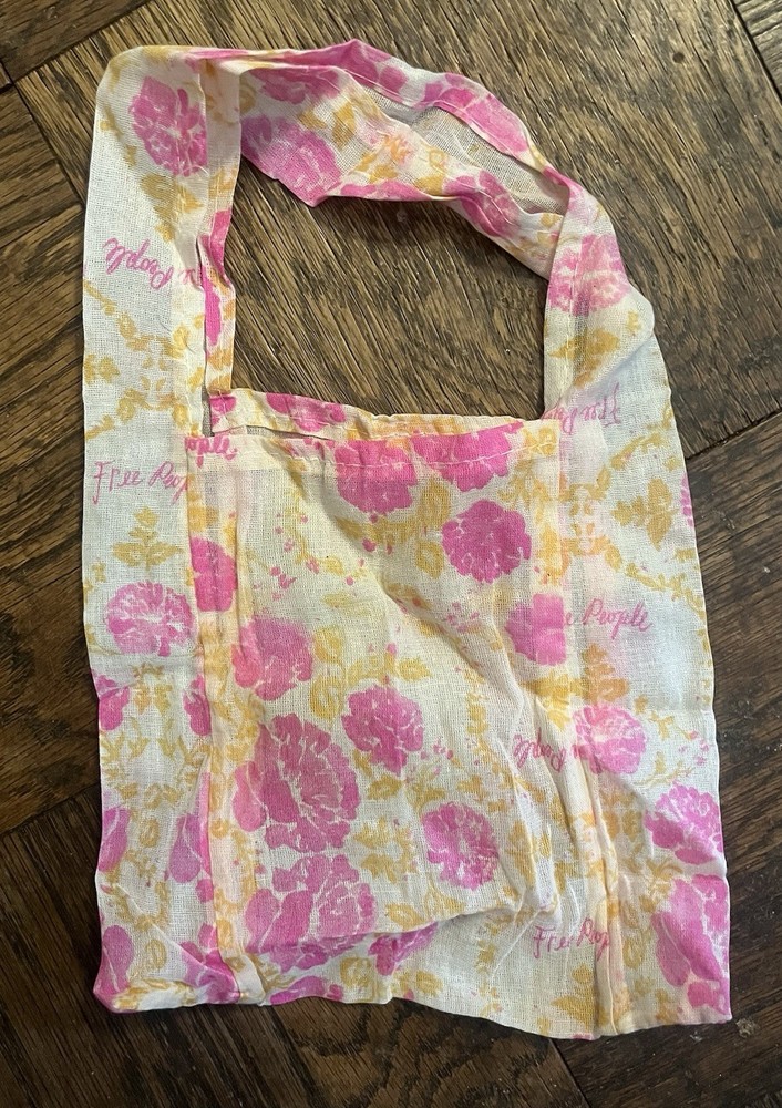 Free People mini Tote Bag / Hand Bag Tropical Pink ~Unused Vintage ~ Linen