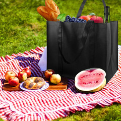 10 Pack Heavy Duty Reusable Grocery Bags XL Shopping Totes 45Lb Foldable Black