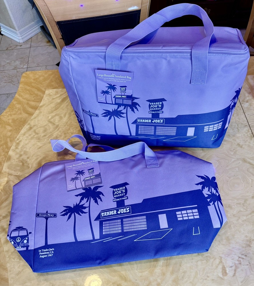 2 Trader Joe’s Tote Bag 8 Gal Lavender Purple Reusable Insulated Beach/Shopping