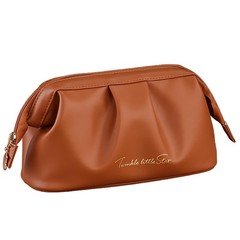 LAILAILE Cosmetic Bag for Women, Large Capacity Leather Makeup Mocha Brown