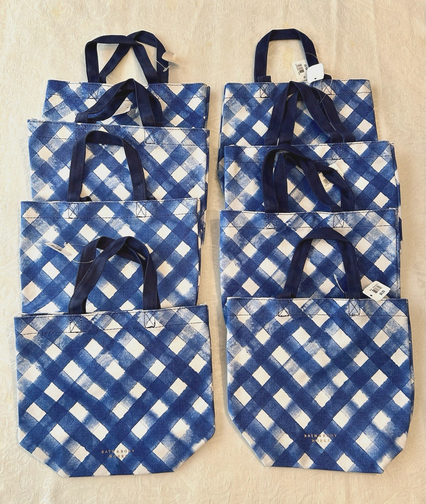 Set Of 8 Bath & Body Works Small Gingham Tote Bags