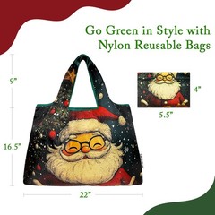 Wrapables Large Foldable Christmas Holiday Nylon Reusable Grocery Bag