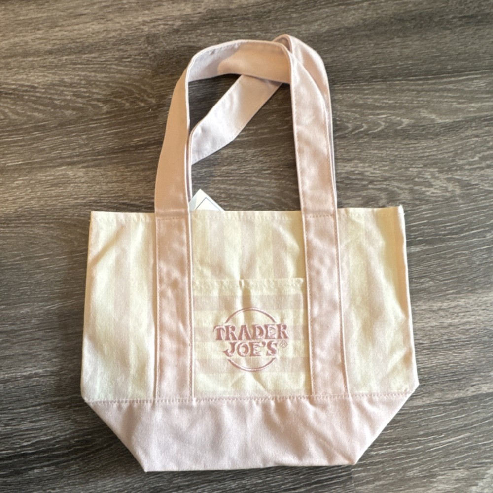 Trader Joe’s Reusable Tote Bag, Beige & Pink, 11-15 in L, Under 6 in H/W