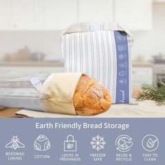 2 Pack Reusable Beeswax Bread Bags for X-Large, Stripes & Wheat Patterns