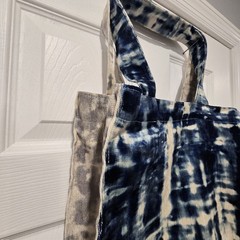 Handmade Abstract Pattern Fabric Reusable Tote Bag Medium Blue Beige Two-Piece
