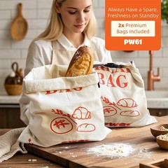 2 Pack Reusable Beeswax Bread Bags for Homemade Bread,Bread X-Large, White