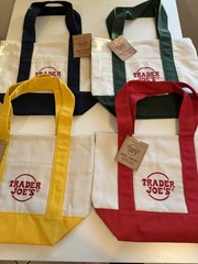 Trader Joe’s Mini Canvas Tote Bags Christmas Color Set of 4, Green,Red,Blue,Yell