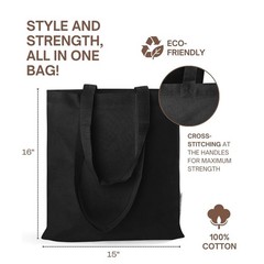 Cotton Tote Bags 16×15 Inch Lightweight Reusable Medium Cloth Grocery Shopping