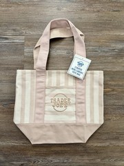 Trader Joe’s Mini Pastel Stripe Canvas Tote Bag Beige Taupe Tan Limited Edition
