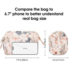 Narwey Women Makeup Bag Wide-open Make up Travel Y-Beige Flamingo