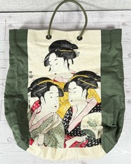 Vintage Japanese Ukiyo-e Canvas Tote Bag Three Beauties Utamaro EUC