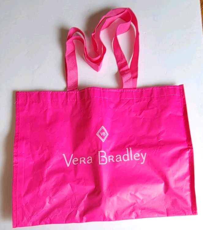 Very Bradley Shopping Tote Bag Reusable Hot Pink Plastic w Cloth Handle Gift