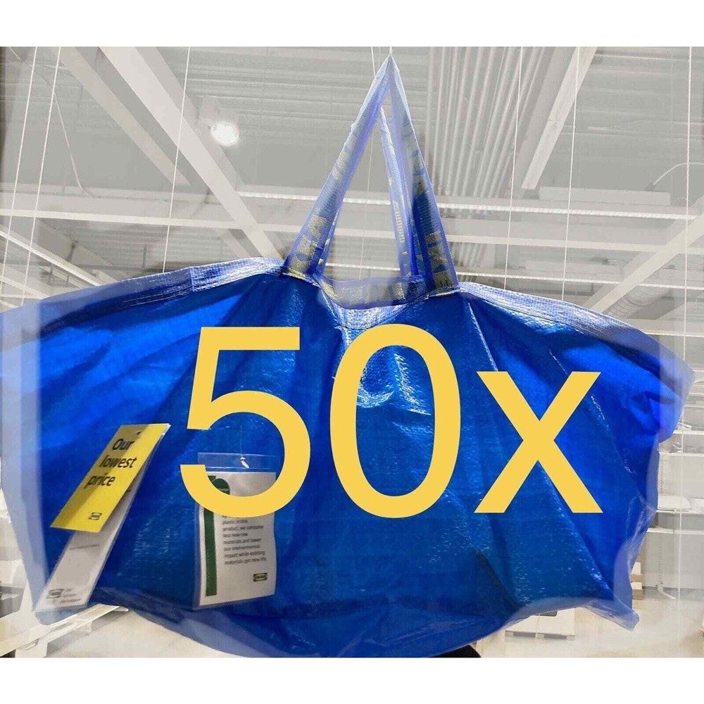 SET Of 50 IKEA Fratka Shopping Bag Blue Large Size Sturdy Laundry Durable