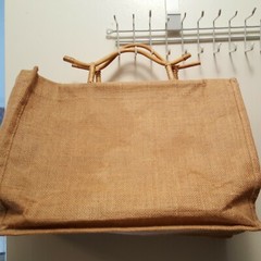 VTG Burlap Jute Satchel-Bag-Tote with Bamboo Handles
