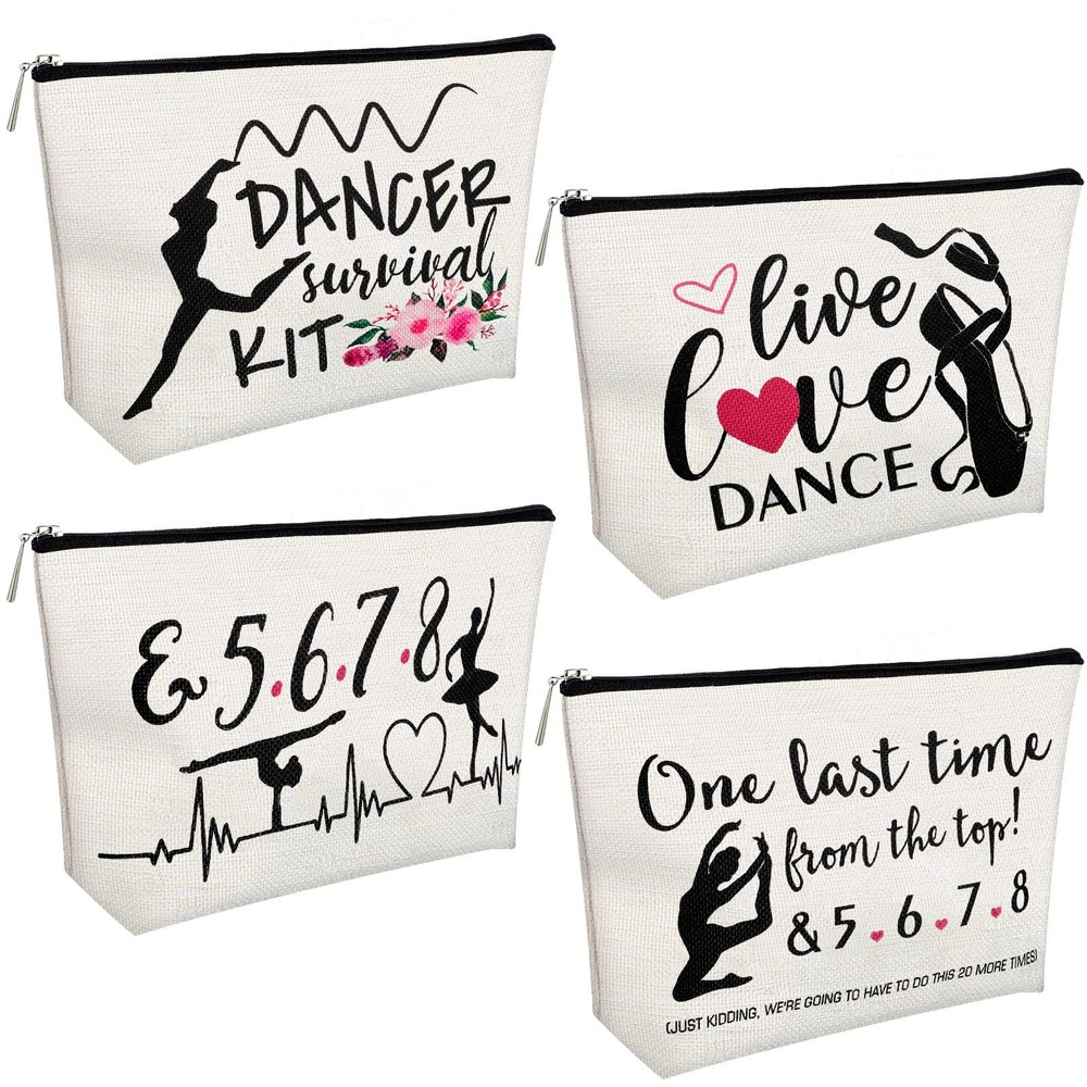 Tondiamo 4 Pcs Dance Makeup Bag Graduation Gifts Cosmetic Bags Beige