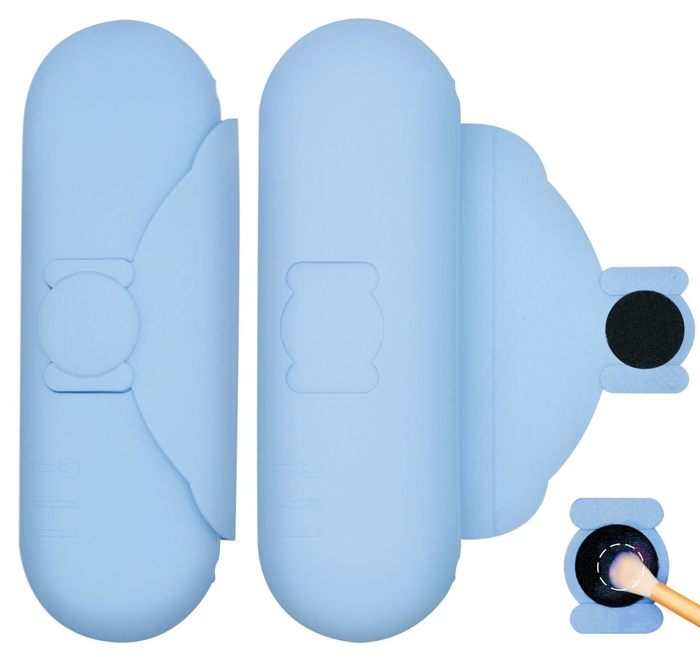 DivaDwell Depot Travel Makeup Brush Holder with Cleaning Pad -Silicone Azure