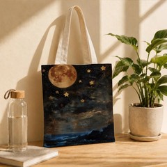 Moon and Stars Canvas Tote Bag for Women, Reusable Grocery Shoulder Shopping …