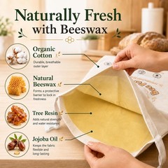 Beeswax Bread Bags for Homemade Sourdough, 2 Pack XL Large, Beige