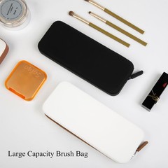 AIBFRID 2PCS Silicone Makeup Brush Bag Travel Zipper Black White