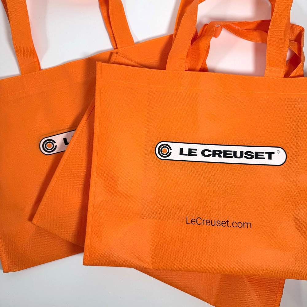 Le Creuset Orange Reusable Shopping Tote Set of 3 Medium 12×15.5×6 Gift Bag