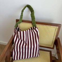 Large Shopping Bag Storage Grocery Reusable Bag Leisure Striped Tote Canvas Bag