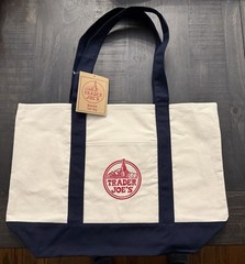 Trader Joe’s Large Dark Blue/Beige Tote Bag Brand New With Tags Free Shipping