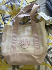 Trader Joe’s Reusable Tote Bag Pink & White Striped 6x6x6 in