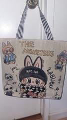 Cartoon Reusable Shopping Bag Zip Closure Fabric Multicolor 1 Pack