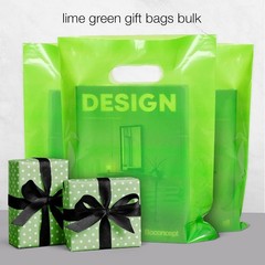 100 Lime Green Merchandise Bags 9″x12″ Glossy Handles