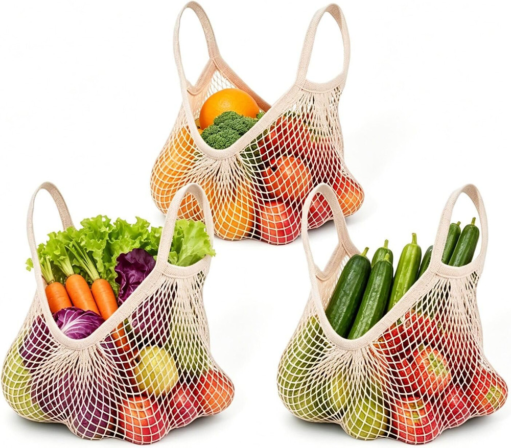 Ahyuan Reusable Cotton Mesh Grocery Bags Cotton String Bag Net Shopping Mesh Bag