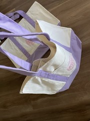Trader Joe’s Foldable Canvas Reusable Shopping Bag Purple White Solid LIMITED ED
