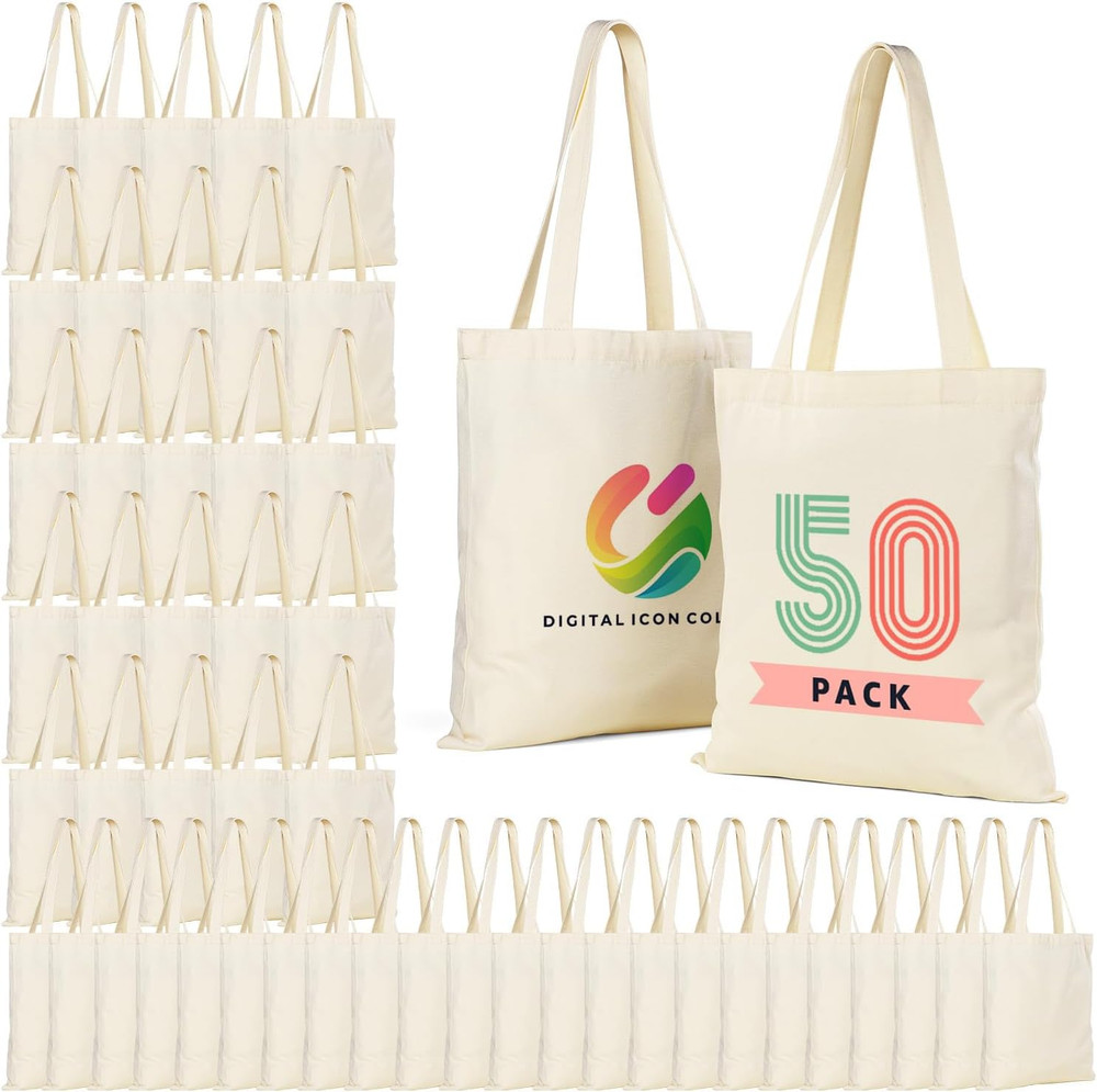 50/120 Pack Canvas Tote Bag Bulk for Business or Group, 13X15 Inches Blank Tote