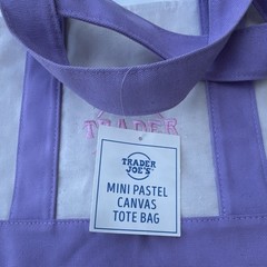 Trader Joe’s Mini Pastel Canvas Tote Bag Reusable Purple/Beige 12x9x6″
