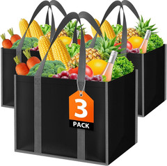 WISELIFE Reusable Grocery Bags with Handles – 3 Pack, 35L Large Shopping Bags fo